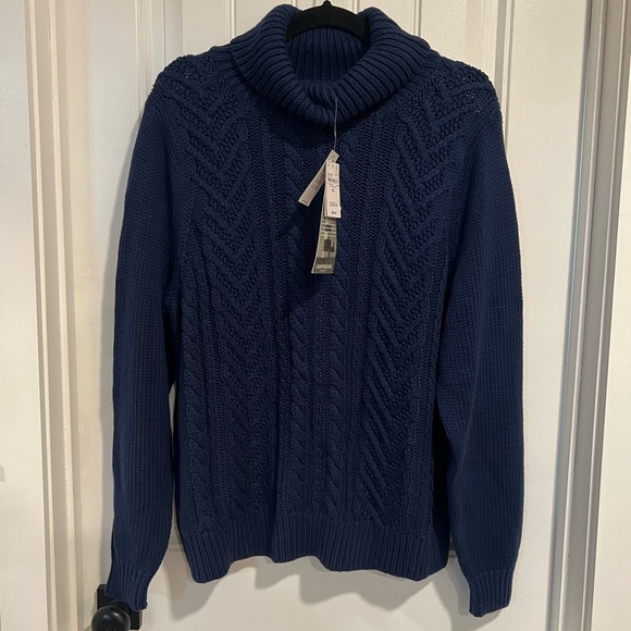 Lands' End Sweaters - Lands’ End Navy Blue Drifter Cable Knit Turtleneck Sweater.‎ Size XL. NWT.